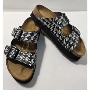 Papillio Birkenstock Arizona Slide Black White Print Sandal Women’s 38 US 7-7.5